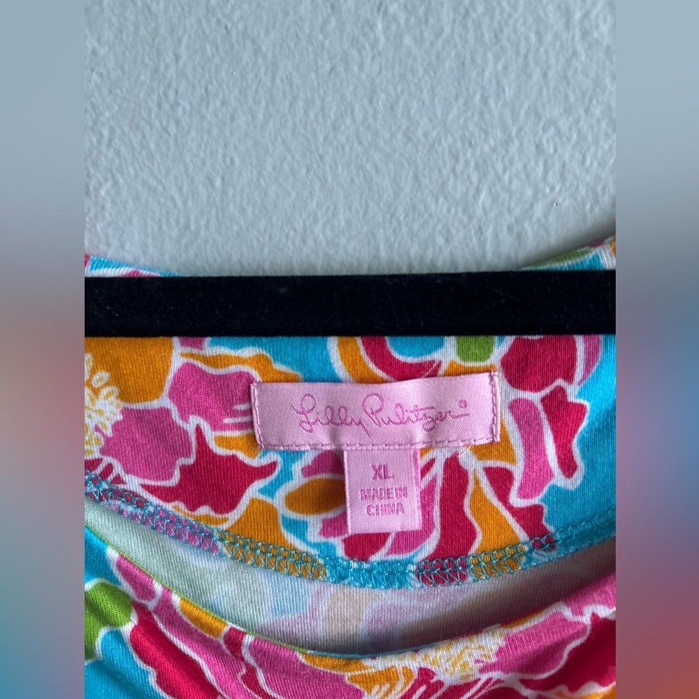 Lilly Pulitzer Shirt Womens Blue Floral Pirates Bootyniere Coastal Resort - Picture 2 of 5